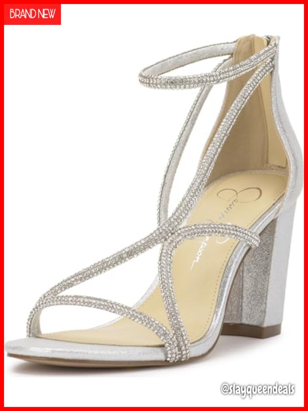 Jessica Simpson Shiny Textile Block Heeled Sandals Ankle Strap